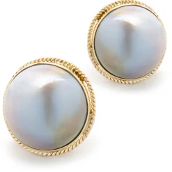 14 Karat Yellow Gold Purple Mabe Pearl Stud Earrings