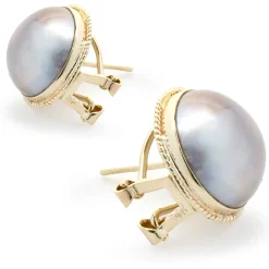 14 Karat Yellow Gold Purple Mabe Pearl Stud Earrings