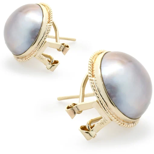 14 Karat Yellow Gold Purple Mabe Pearl Stud Earrings