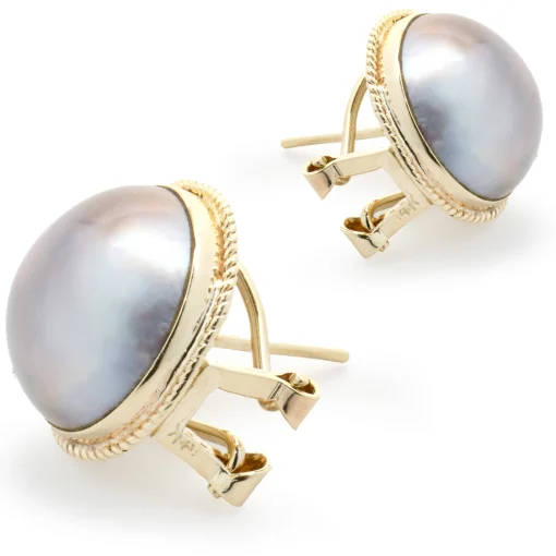 14 Karat Yellow Gold Purple Mabe Pearl Stud Earrings