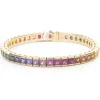 18 Karat Yellow Gold Rainbow Sapphire Inline Bracelet