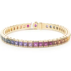 18 Karat Yellow Gold Rainbow Sapphire Inline Bracelet