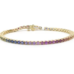 18 Karat Yellow Gold Rainbow Sapphire Tennis Bracelet