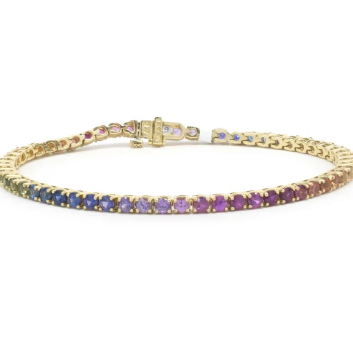 18 Karat Yellow Gold Rainbow Sapphire Tennis Bracelet
