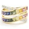 18 Karat Yellow Gold Rainbow Sapphire and Diamond Bypass Ring