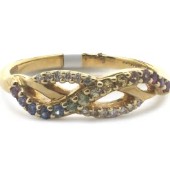18 Karat Yellow Gold Rainbow Sapphire and Diamond Twist Band