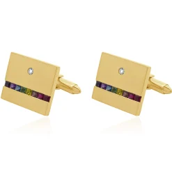 18 Karat Yellow Gold Rainbow Sapphire and Diamond Cufflinks