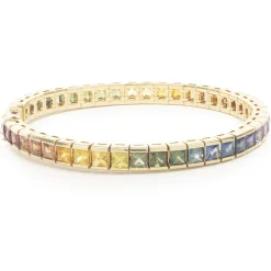18 Karat Yellow Gold Rainbow Sapphire Inline Bracelet