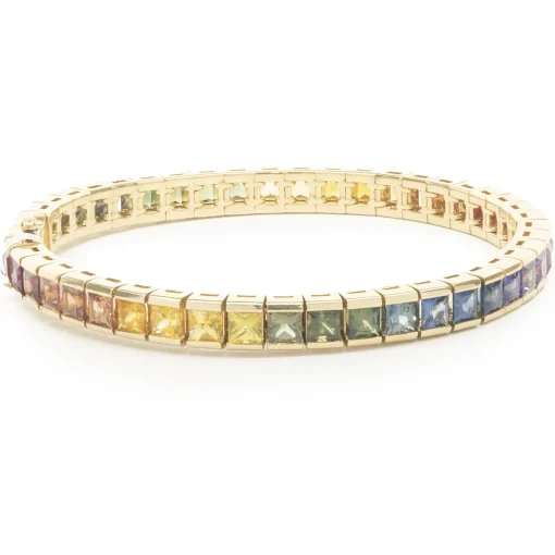 18 Karat Yellow Gold Rainbow Sapphire Inline Bracelet