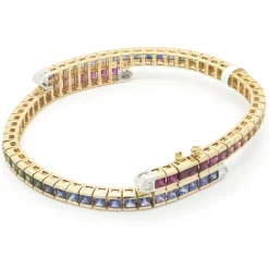 18 Karat Yellow Gold Rainbow Sapphire and Diamond Bypass Bracelet