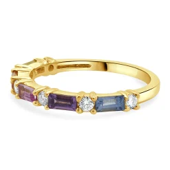 18 Karat Yellow Gold Rainbow Sapphire and Diamond Alternating Band