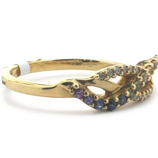 18 Karat Yellow Gold Rainbow Sapphire and Diamond Twist Band