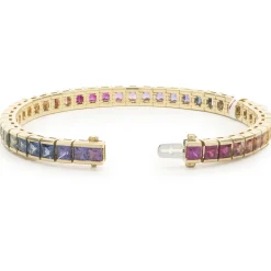 18 Karat Yellow Gold Rainbow Sapphire Inline Bracelet