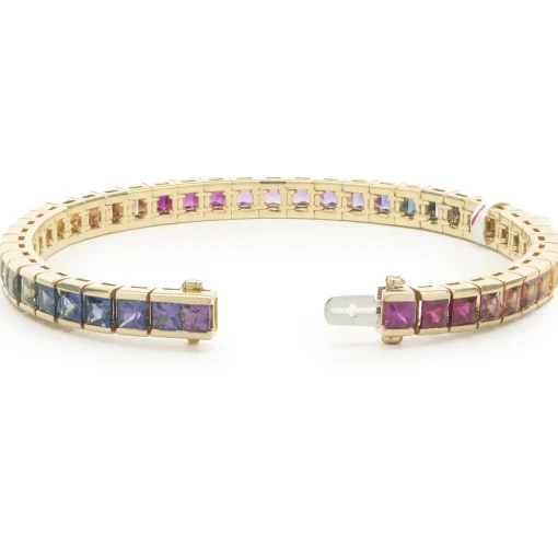 18 Karat Yellow Gold Rainbow Sapphire Inline Bracelet