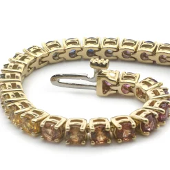 18 Karat Yellow Gold Rainbow Sapphire Tennis Bracelet