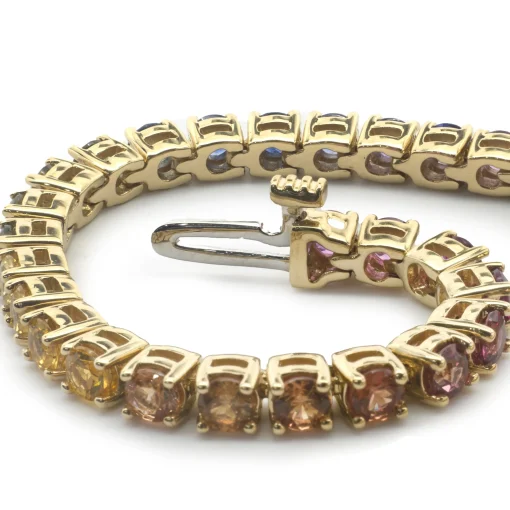 18 Karat Yellow Gold Rainbow Sapphire Tennis Bracelet