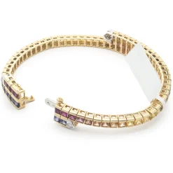 18 Karat Yellow Gold Rainbow Sapphire and Diamond Bypass Bracelet