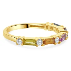 18 Karat Yellow Gold Rainbow Sapphire and Diamond Alternating Band