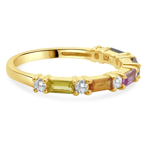 18 Karat Yellow Gold Rainbow Sapphire and Diamond Alternating Band