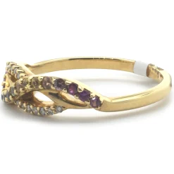 18 Karat Yellow Gold Rainbow Sapphire and Diamond Twist Band