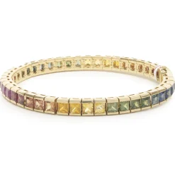 18 Karat Yellow Gold Rainbow Sapphire Inline Bracelet