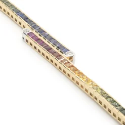 18 Karat Yellow Gold Rainbow Sapphire and Diamond Bypass Bracelet
