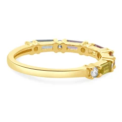 18 Karat Yellow Gold Rainbow Sapphire and Diamond Alternating Band