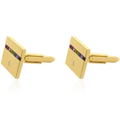 18 Karat Yellow Gold Rainbow Sapphire and Diamond Cufflinks