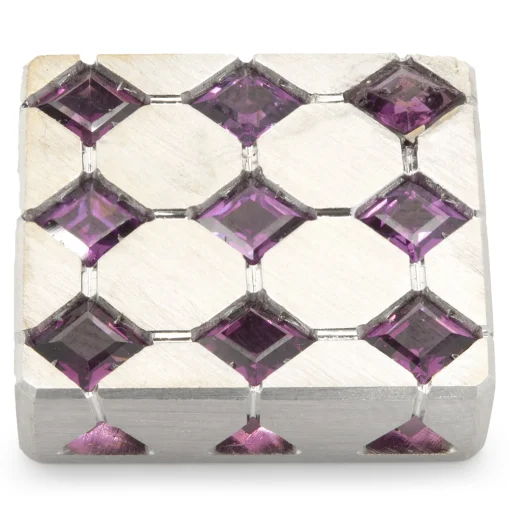 18 Karat Yellow Gold Rhodium Coated Purple Zircon Square Pendant