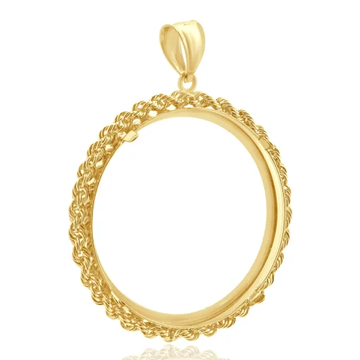 14 Karat Yellow Gold Rope Bezel Coin Pendant