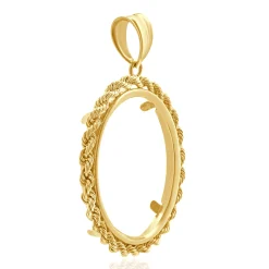 14 Karat Yellow Gold Rope Bezel Coin Pendant