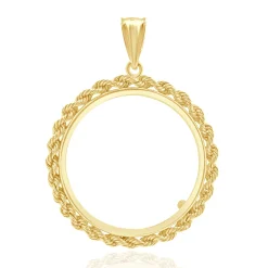 14 Karat Yellow Gold Rope Bezel Coin Pendant