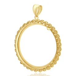14 Karat Yellow Gold Rope Bezel Coin Pendant