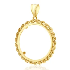 14 Karat Yellow Gold Rope Bezel Coin Pendant