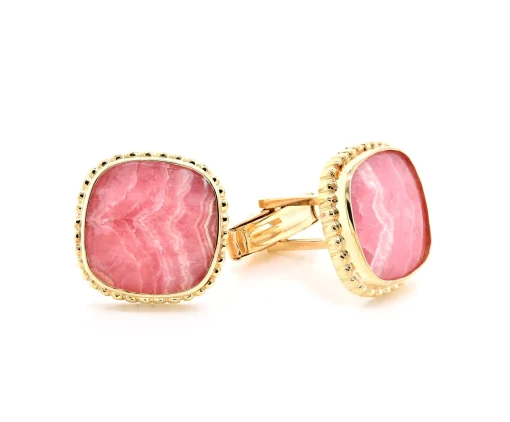 18 Karat Yellow Gold Rose Agate Cufflinks