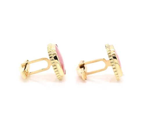 18 Karat Yellow Gold Rose Agate Cufflinks