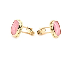 18 Karat Yellow Gold Rose Agate Cufflinks
