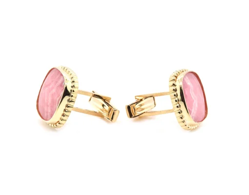18 Karat Yellow Gold Rose Agate Cufflinks