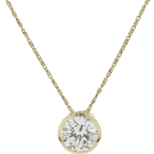 14 Karat Yellow Gold Round Brilliant Cut Diamond Solitaire Necklace