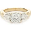 14 Karat Yellow Gold Round Brilliant Cut Diamond Three Stone Engagement Ring