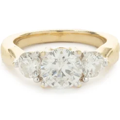 14 Karat Yellow Gold Round Brilliant Cut Diamond Three Stone Engagement Ring