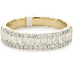 14 Karat Yellow Gold Round and Baguette Cut Diamond Band