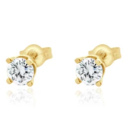 14 Karat Yellow Gold Round Brilliant Cut Diamond Stud Earrings