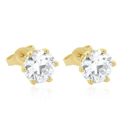 14 Karat Yellow Gold Round European Cut Stud Earrings