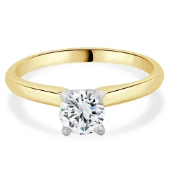 14 Karat Yellow Gold Round Brilliant Cut Diamond Engagement Ring