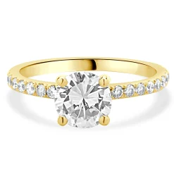14 Karat Yellow Gold Round Brilliant Cut Diamond Engagement Ring