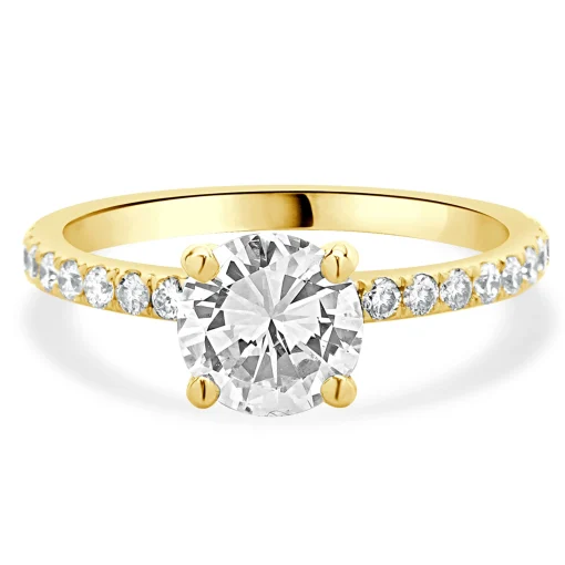 14 Karat Yellow Gold Round Brilliant Cut Diamond Engagement Ring