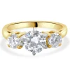 14 Karat Yellow Gold Round Brilliant Cut Three Diamond Engagement Ring