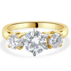 14 Karat Yellow Gold Round Brilliant Cut Three Diamond Engagement Ring