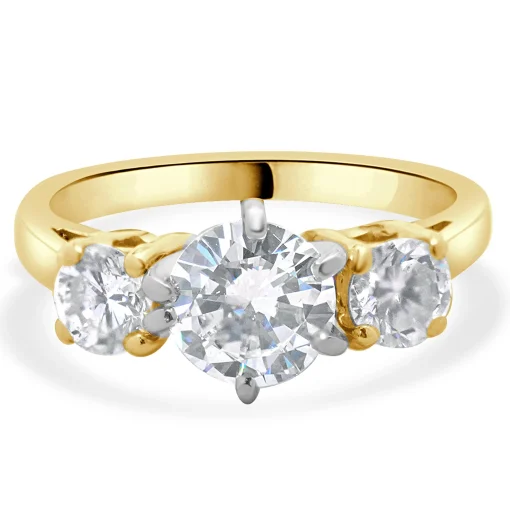 14 Karat Yellow Gold Round Brilliant Cut Three Diamond Engagement Ring